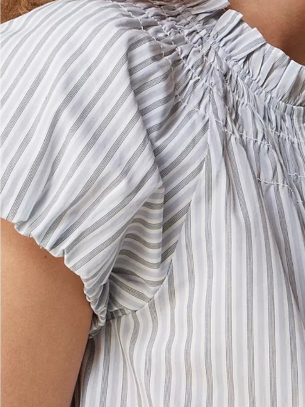 J. Crew White and Light Blue Striped Off-Blouse
